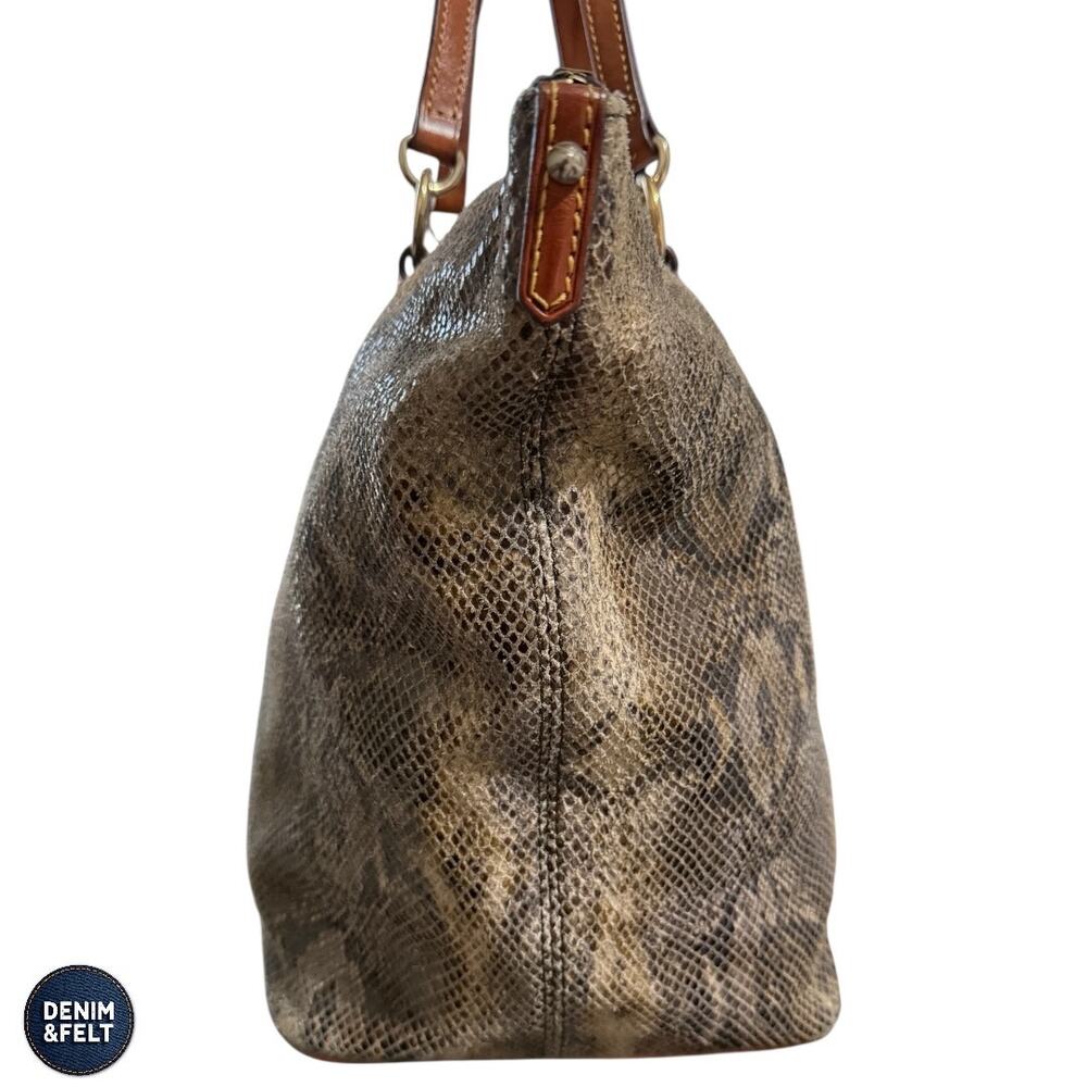 Dooney & Bourke Snakeskin Embossed Leather Tote Shoulder Bag Zip Top Brown Large - Picture 3 of 14